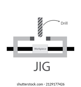 A drawing of a JIG for drill into workpiece - Manufacturing Illustration - vector 