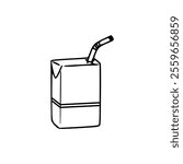 A drawing of a juice box with a straw