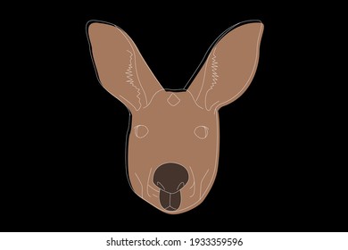 Drawing of a kangaroo. Kangaroo head full face. Simple linear drawing of a kangaroo. Wild animal