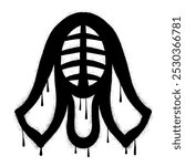 Drawing kendo helmet mask graffiti with black spray paint