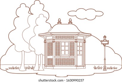 Drawing of a kiosk at the edge of the forest