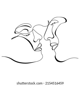 Drawing a kiss of a man and a woman in one line . Vector illustration...