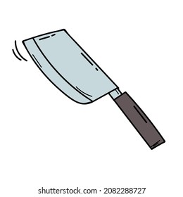 dibujo de un cuchillo de cocina sobre un fondo blanco. Ilustración vectorial de un contorno.Un conjunto de iconos para cocinar. La comida, el concepto de cocina. El icono de la línea de apretón de manos.
