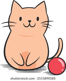 drawing of a kitten with a red ball without background