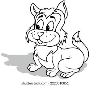 Drawing of a Kitten Sitting on the Ground - Cartoon Illustration Isolated on White Background, Vector