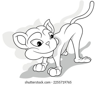 Zeichnung eines Kätzchens mit seinem Kopf zurück - Cartoon-Illustration einzeln auf weißem Hintergrund, Vektorgrafik