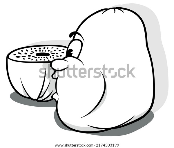 A Drawing of a Kiwi Fruit with a Face in Profile
and a Halved Part in Front - Cartoon Illustration Isolated on White
Background, Vector
