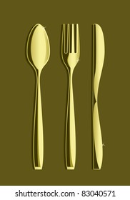 Drawing knife spoon and fork on a yellow field