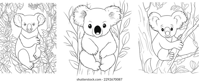A drawing of koalas on a tree