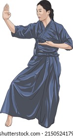 Drawing kobudo martial art, beautiful, art.illustration, vector