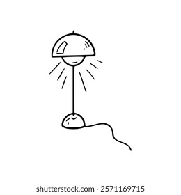 A drawing of a lamp with a cord