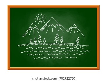 Drawing of landscape on blackboard
