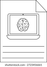 Desenho de um notebook com um cérebro nas linhas de tela abaixo e um canto ondulado