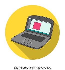 Drawing in the laptop icon in flat style isolated on white background. Artist and drawing symbol stock vector illustration.