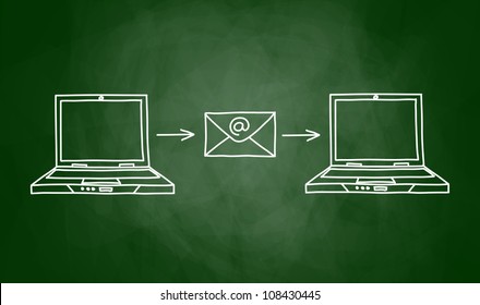 Drawing of laptop on blackboard