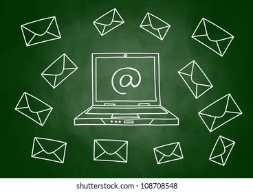 Drawing of laptop on blackboard
