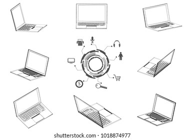 drawing of  laptop on white background. 3d