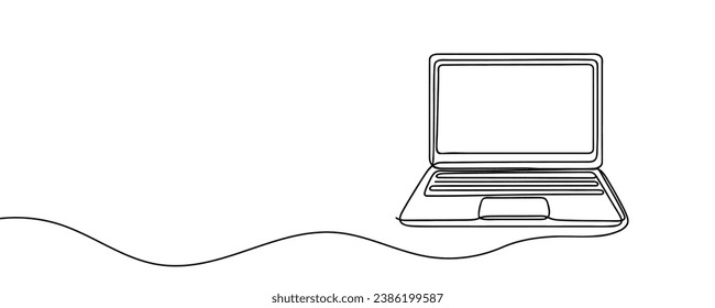 drawing of laptop in one line style isolated. Vector illustration
