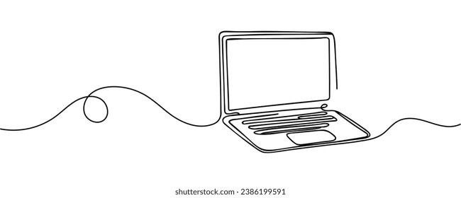 dibujo de un ordenador portátil con un estilo de línea aislado. Ilustración del vector