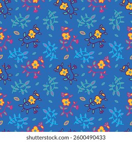The drawing is in Latin American color with bright tropical colors, contains bright shades, symbols and a floral pattern.