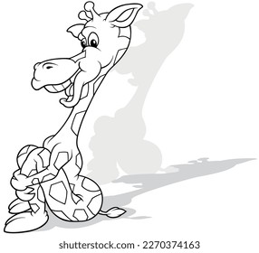 Drawing of a Laughing Giraffe Sitting on the Ground - Cartoon Illustration Isolated on White Background, Vector