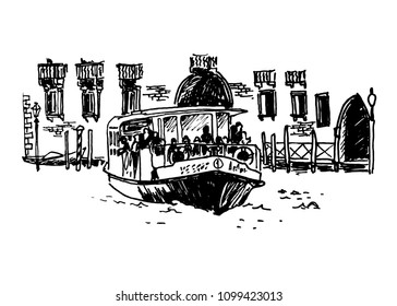 drawing of launch in venice, a sketch of a hand-drawn vector illustration
