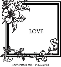 Drawing of leaf wreath frame on white backdrop, template for greeting card of love. Vector