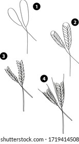 Drawing learn step by step tutorial techniques plants set with vegetables fruits flowers trees vegetation for kids workbook isolated background. Vector illustration wheat