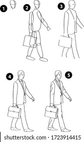 Drawing learn step by step tutorial techniques people occupations set with professions jobs business working trade career for kids workbook isolated background. Vector illustration business man