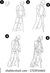 Drawing learn step by step tutorial techniques people occupations set with professions jobs business working trade career for kids workbook isolated background. Vector illustration construction worker