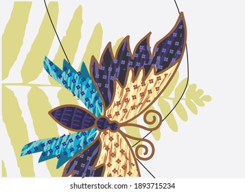 Drawing of leaves and butterfly art with simple shapes. Abstract Art Designs for prints, covers, wallpapers, Minimalist and natural wall art. Vector illustration