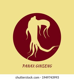 Drawing of leaves and root of ginseng. Ginseng root and berry vector drawing. A sketch of a medicinal plant. Linear graphic design. 