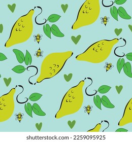 drawing lemons with bees pattern.fabric, paper, postcard design