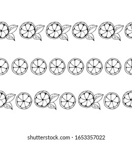 Drawing lemons borders. Outline citrus vector frames. Sketch fruits decor.