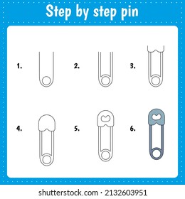 Drawing lesson for children. How draw a pin. Drawing tutorial.