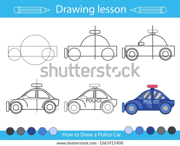 Drawing Lesson Children How Draw Police Stock Vector