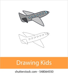 Drawing lesson for kid concept. Airplane