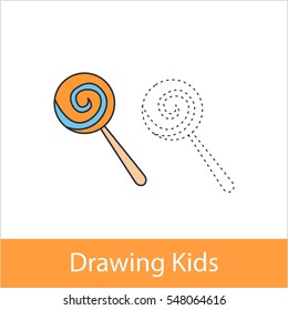 Drawing lesson for kid concept. Candy