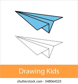 Drawing lesson for kid concept. Paper plane