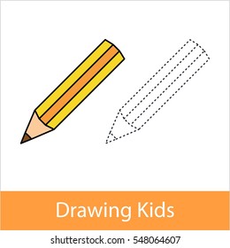 Drawing lesson for kid concept. Pencil