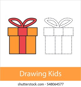 Drawing lesson for kid concept. Present, gift box.