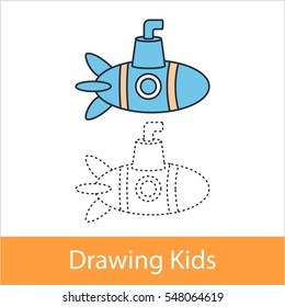 Drawing lesson for kid concept. Sub marine