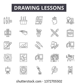 Drawing lessons line icons, signs, vector set, outline illustration concept 