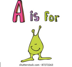 Drawing of letter 'A is for Alien'