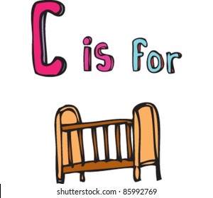 Drawing of letter 'C is for' cot