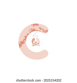 drawing of the letter C with a little crab