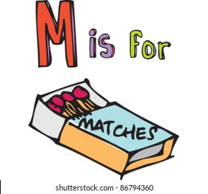 Drawing of 'Letter M is for matches'