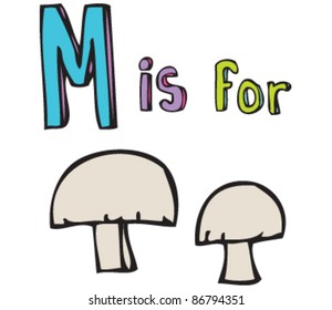 Drawing of 'Letter M is for mushroom'