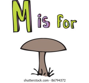 Drawing of 'Letter M is for mushroom'
