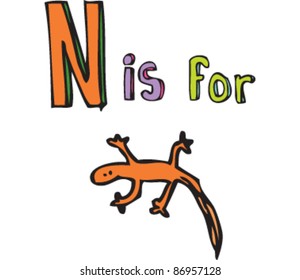 drawing of letter 'N is for Newt'